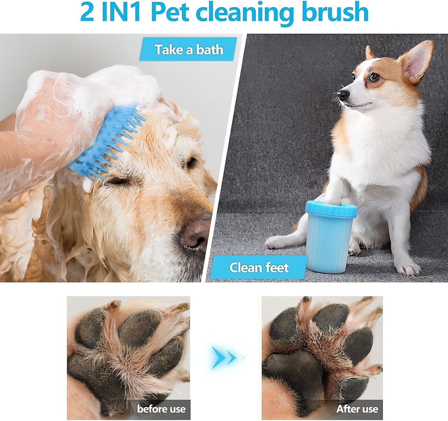 Dog Paw Cleaner with Pet Nail Clippers Pet Shedding Grooming Set 360º Portable Self-Cleaning Washer Cup Muddy Paws Pet Foot Cleaning Brush Cleaner for Large Dogs