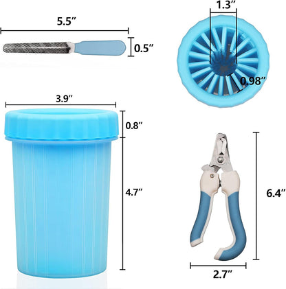 Dog Paw Cleaner with Pet Nail Clippers Pet Shedding Grooming Set 360º Portable Self-Cleaning Washer Cup Muddy Paws Pet Foot Cleaning Brush Cleaner for Large Dogs